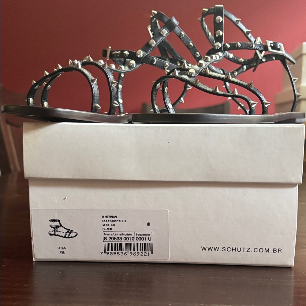 SCHUTZ Black Studded Strappy Sandals